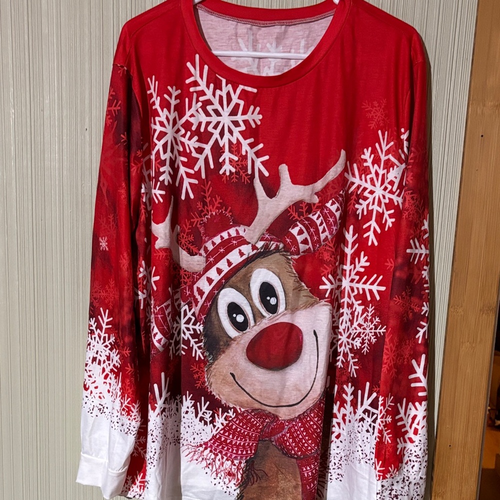 Red Reindeer Snowflake Long Sleeve Shirt